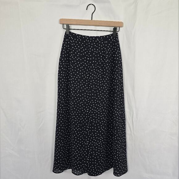 Vintage Y2K Nygard Collection Navy and White Polka Dot Midi Skirt Size 4(S) - Picture 1 of 4